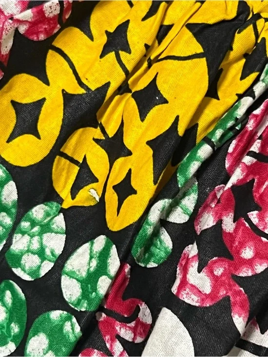 African Stars One Size Maxi Dress White Green Long Sleeve Cotton Tribal Ethnic - Picture 8 of 11